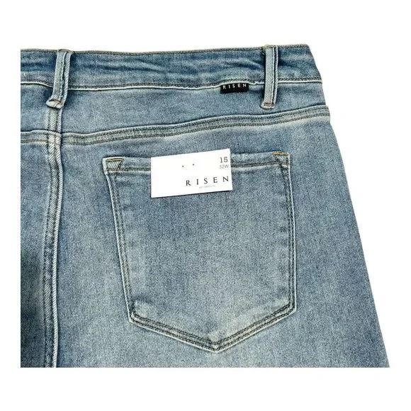 NWT Risen Women's Jeans Sz 15/32 High Rise Wide Leg Crop Light‎ Wash Blue Denim - Picture 12 of 14
